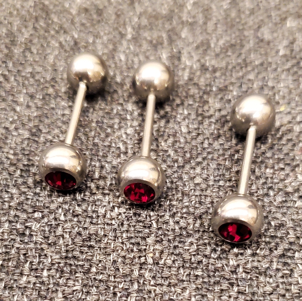 Surgical Steel Gem Jewels Tongue Rings Barbells Metal Bars Red